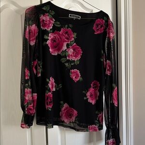 Chic Black and Pink Floral Women's Blouse